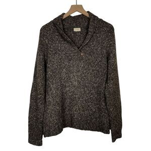 Vtg LL Bean Womens Sz M Wool Blend Shawl Collar‎ Pullover Sweater Brown Speckled
